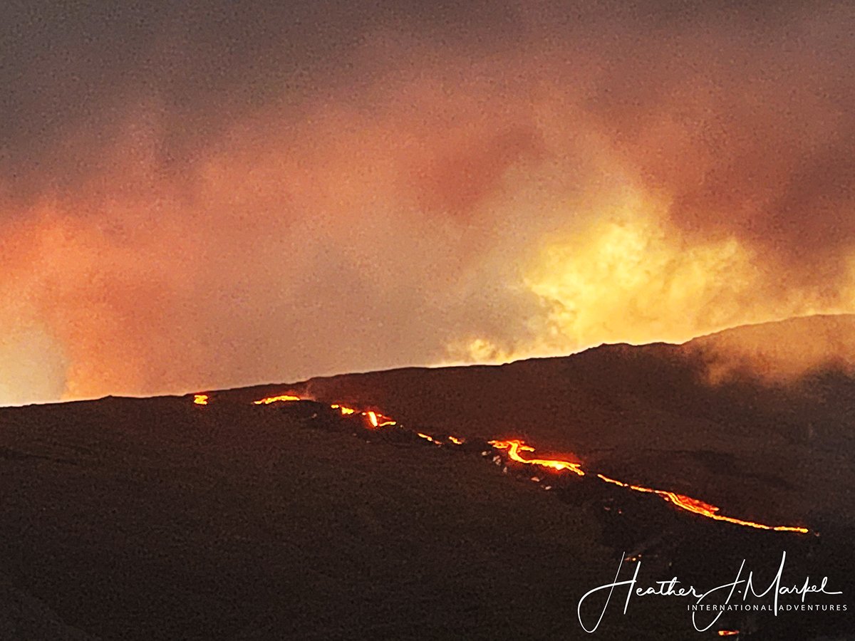 Lava on fire Reunion Island